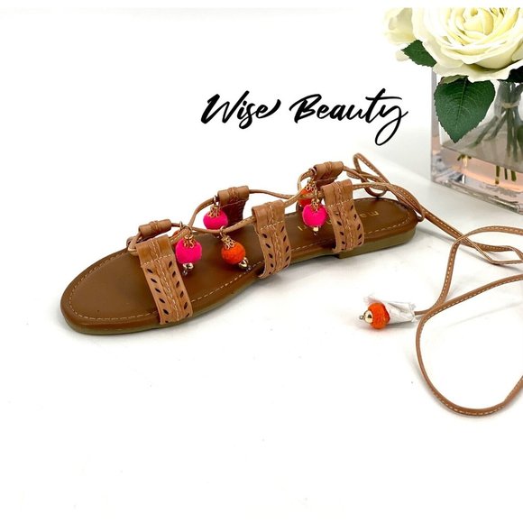 MADDEN GIRL Bailee Lace-Up Wrap Around Sandals Size 8.5 Shoe Tan Natural NEW - Picture 7 of 9
